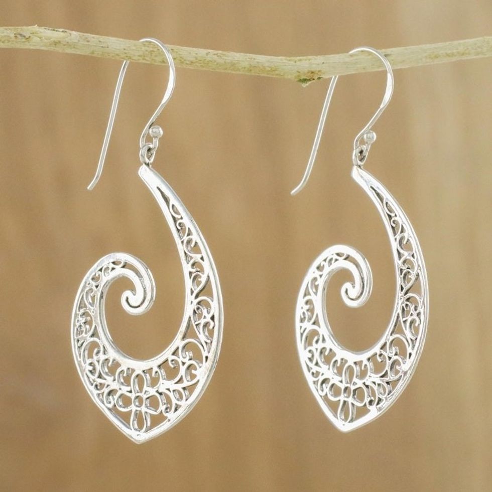 Thai Sterling Silver Spiral Shaped Dangle Earrings 'Spiraling Charm'