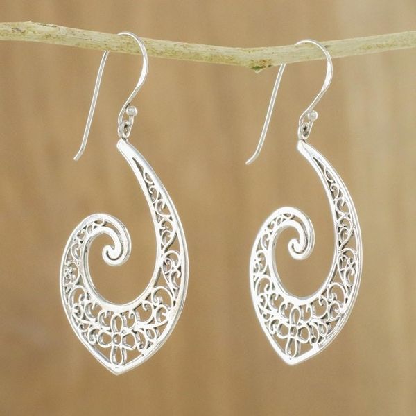 Alternate image for Thai Sterling Silver Spiral Shaped Dangle Earrings Spiraling Charm