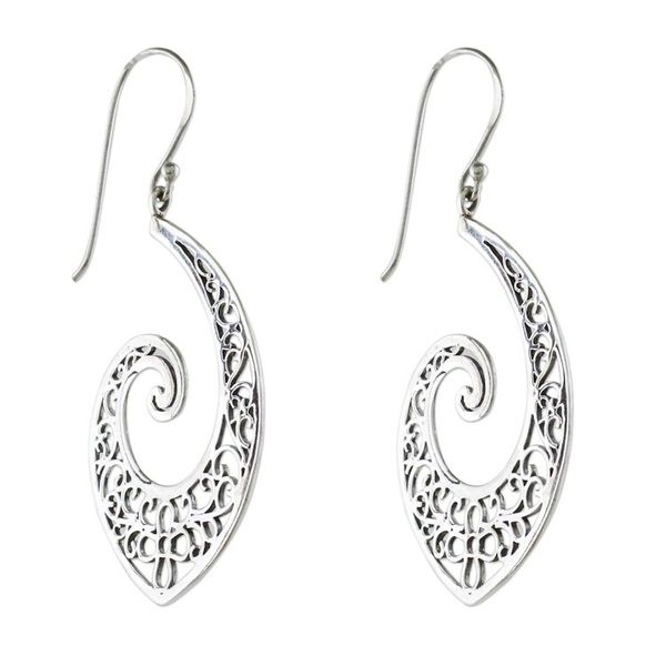 Alternate image for Thai Sterling Silver Spiral Shaped Dangle Earrings Spiraling Charm