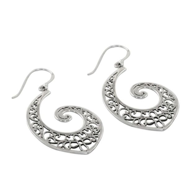 Alternate image for Thai Sterling Silver Spiral Shaped Dangle Earrings Spiraling Charm