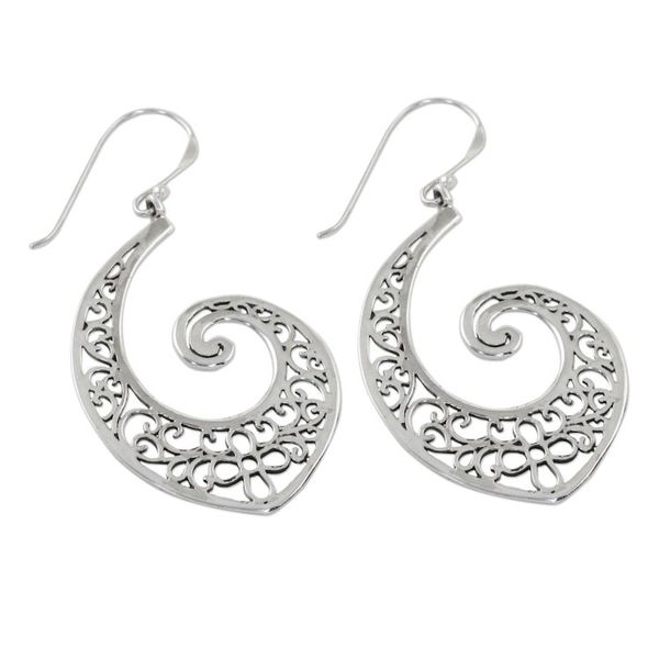 Alternate image for Thai Sterling Silver Spiral Shaped Dangle Earrings Spiraling Charm