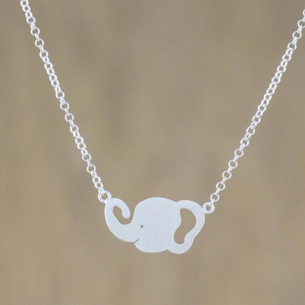 Sterling Silver Smiling Elephant Necklace from Thailand 'Elephant Grin'