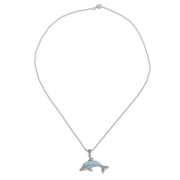 Alternate image for Larimar Sterling Silver Swimming Dolphin Pendant Necklace Sleek Swimmer