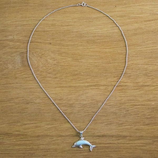 Alternate image for Larimar Sterling Silver Swimming Dolphin Pendant Necklace Sleek Swimmer