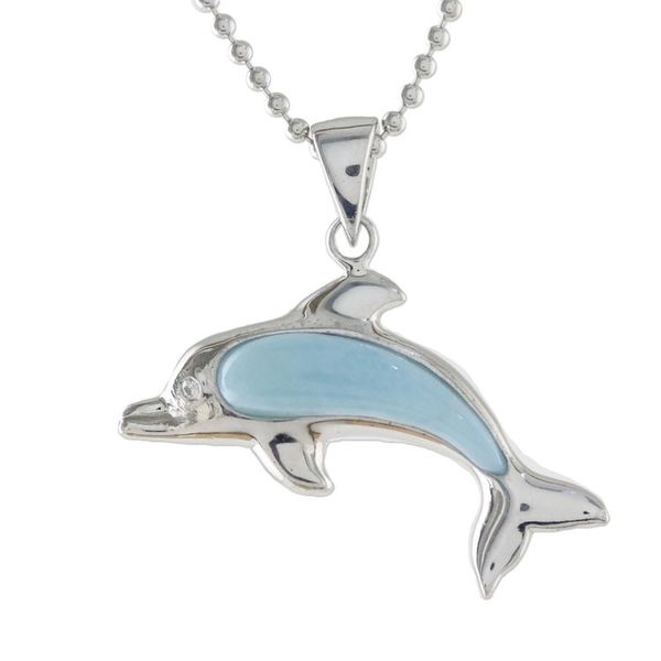 Alternate image for Larimar Sterling Silver Swimming Dolphin Pendant Necklace Sleek Swimmer