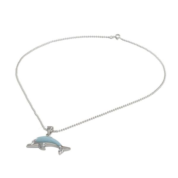 Alternate image for Larimar Sterling Silver Swimming Dolphin Pendant Necklace Sleek Swimmer