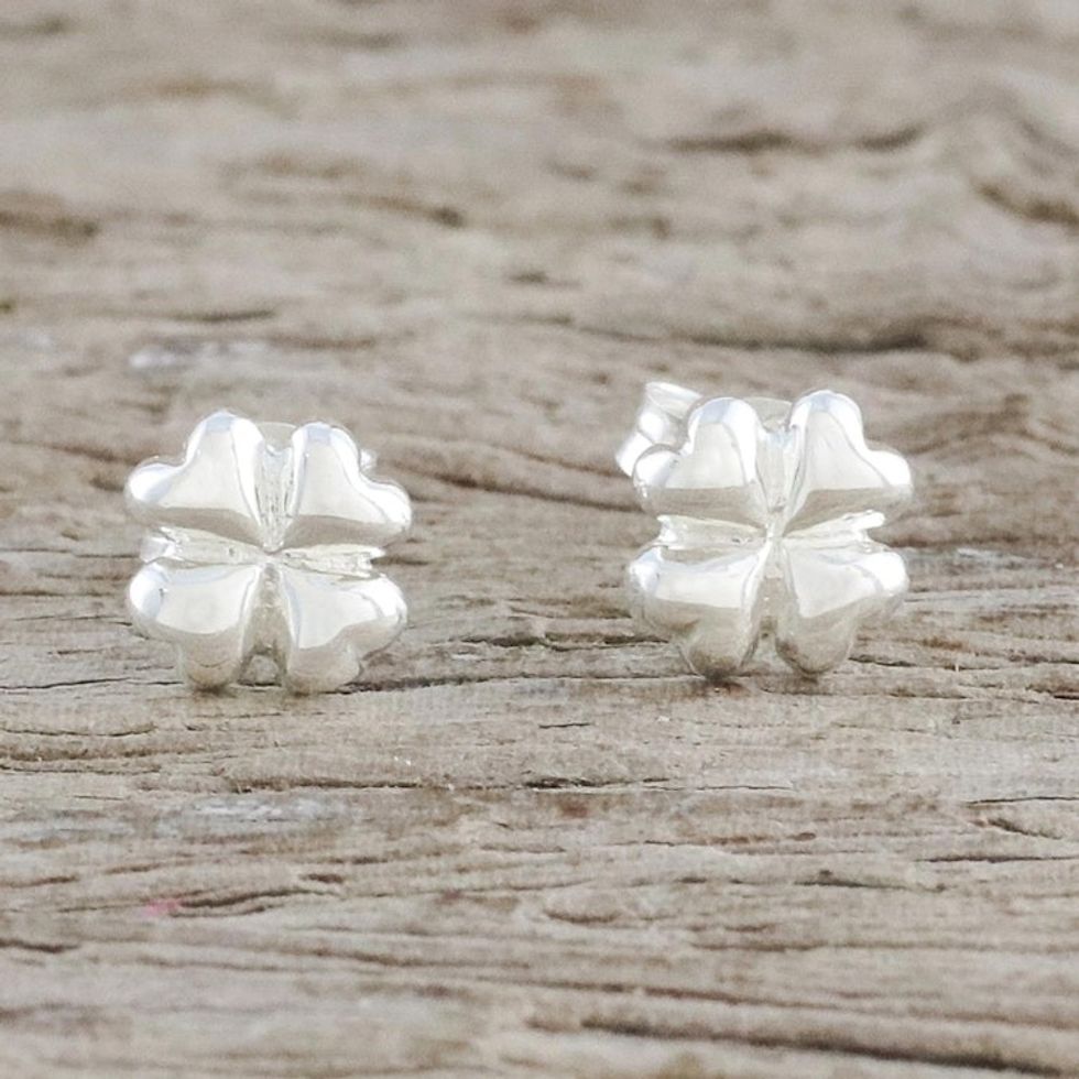 Sterling Silver Clover Stud Earrings from Thailand 'Fresh Clover'