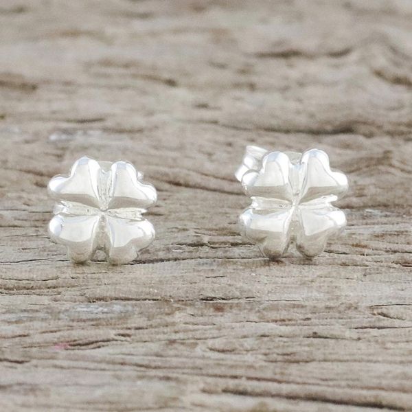 Alternate image for Sterling Silver Clover Stud Earrings from Thailand Fresh Clover