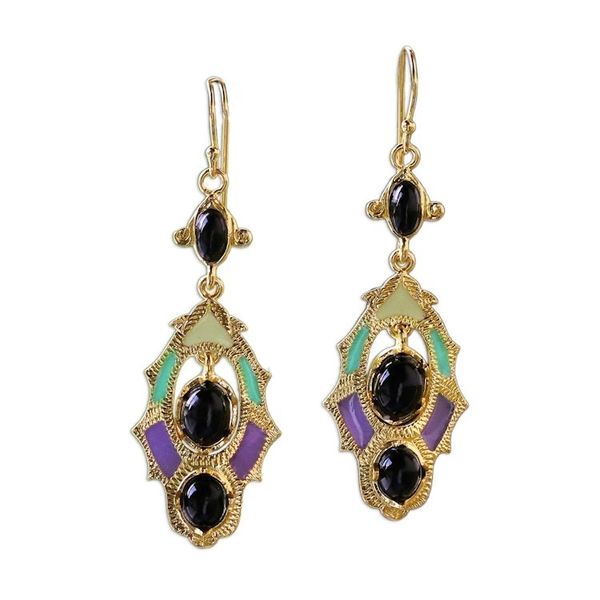 Alternate image for Gold Plated Brass and Resin Colorful Earrings from Thailand Ornate Thai