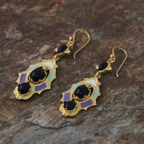 Alternate image for Gold Plated Brass and Resin Colorful Earrings from Thailand Ornate Thai