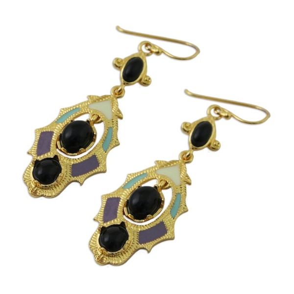 Alternate image for Gold Plated Brass and Resin Colorful Earrings from Thailand Ornate Thai