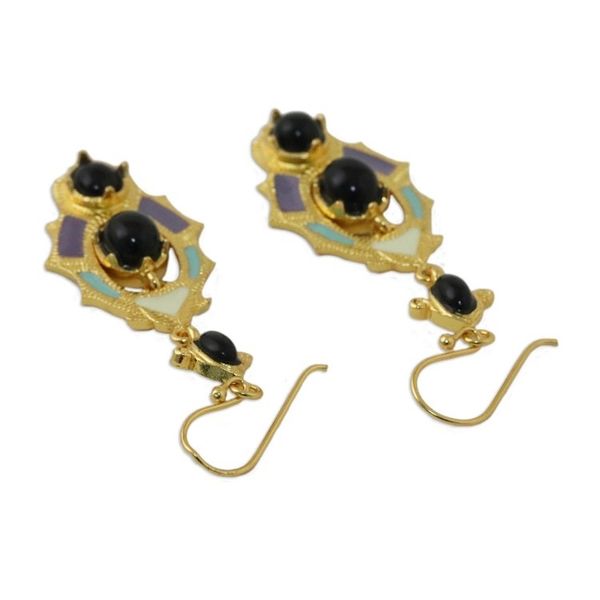 Alternate image for Gold Plated Brass and Resin Colorful Earrings from Thailand Ornate Thai
