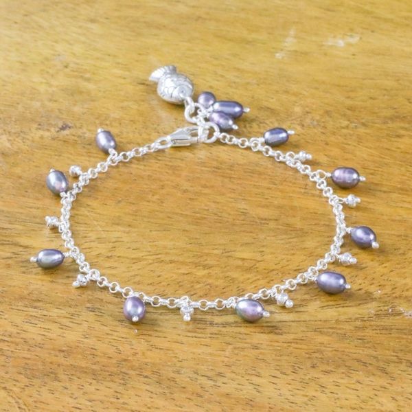 Alternate image for Fish Cultured Pearl Charm Bracelet in Grey from Thailand Gleaming Fish in Grey
