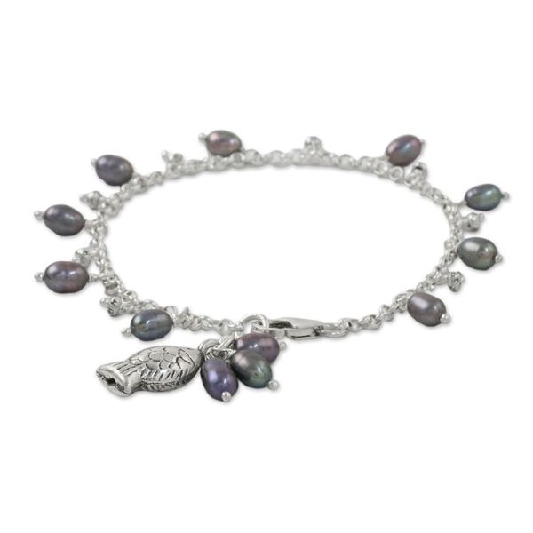 Alternate image for Fish Cultured Pearl Charm Bracelet in Grey from Thailand Gleaming Fish in Grey