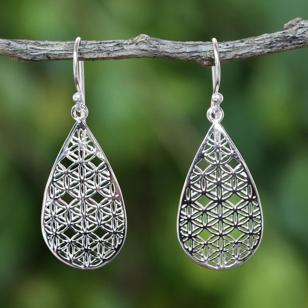 Alternate image for Sterling Silver Drop-Shaped Dangle Earrings from Thailand Frangipani Drops