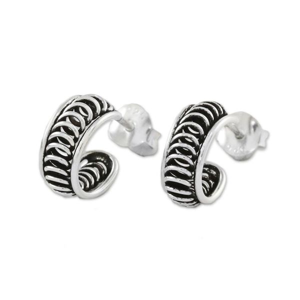 Alternate image for Handcrafted Sterling Silver Half Hoop Earrings from Thailand Winding