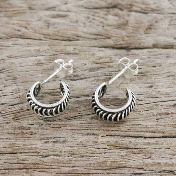 Alternate image for Handcrafted Sterling Silver Half Hoop Earrings from Thailand Winding