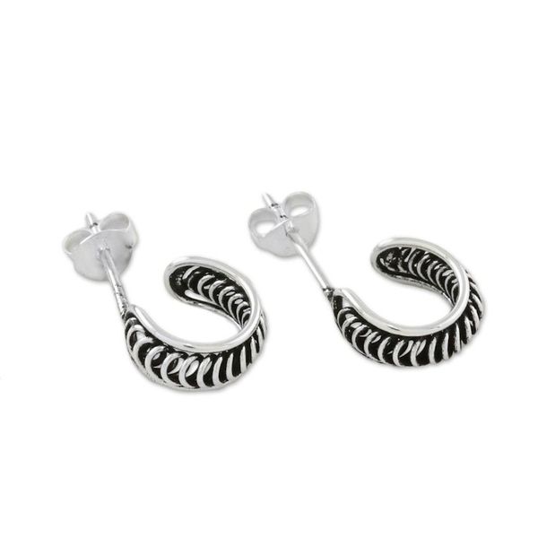 Alternate image for Handcrafted Sterling Silver Half Hoop Earrings from Thailand Winding
