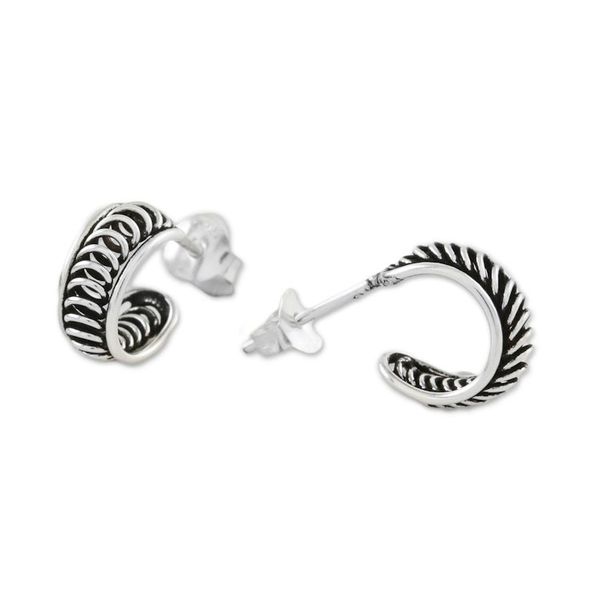 Alternate image for Handcrafted Sterling Silver Half Hoop Earrings from Thailand Winding