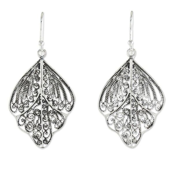 Alternate image for Sterling Silver Thai Filigree Spiral Dangle Earrings Sleeping Butterflies