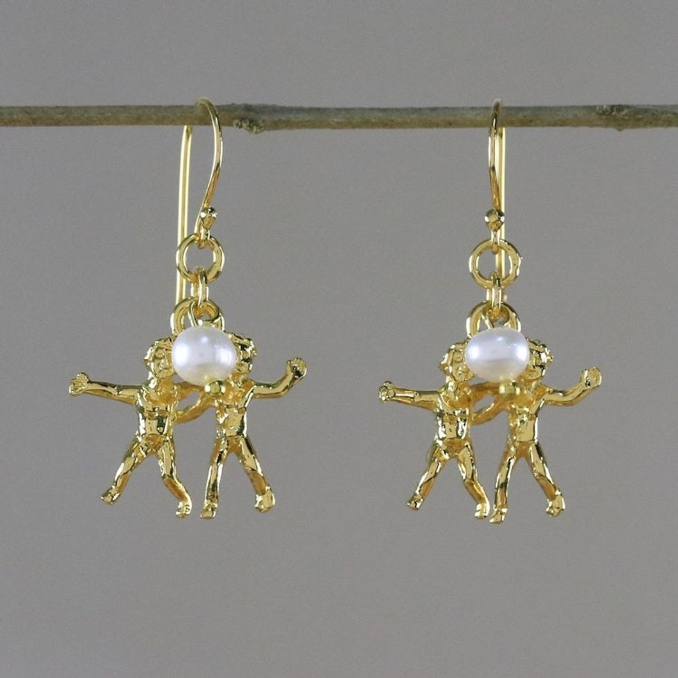 Gold Plated Cultured Pearl Gemini Earrings from Thailand 'Radiant Gemini'
