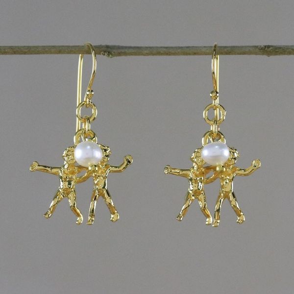 Alternate image for Gold Plated Cultured Pearl Gemini Earrings from Thailand Radiant Gemini