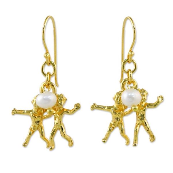 Alternate image for Gold Plated Cultured Pearl Gemini Earrings from Thailand Radiant Gemini