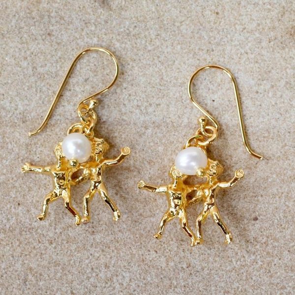 Alternate image for Gold Plated Cultured Pearl Gemini Earrings from Thailand Radiant Gemini