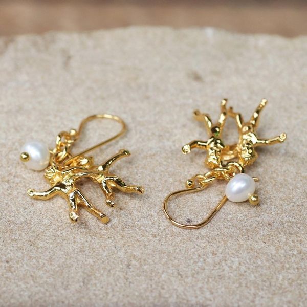 Alternate image for Gold Plated Cultured Pearl Gemini Earrings from Thailand Radiant Gemini