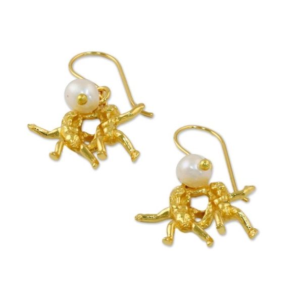 Alternate image for Gold Plated Cultured Pearl Gemini Earrings from Thailand Radiant Gemini