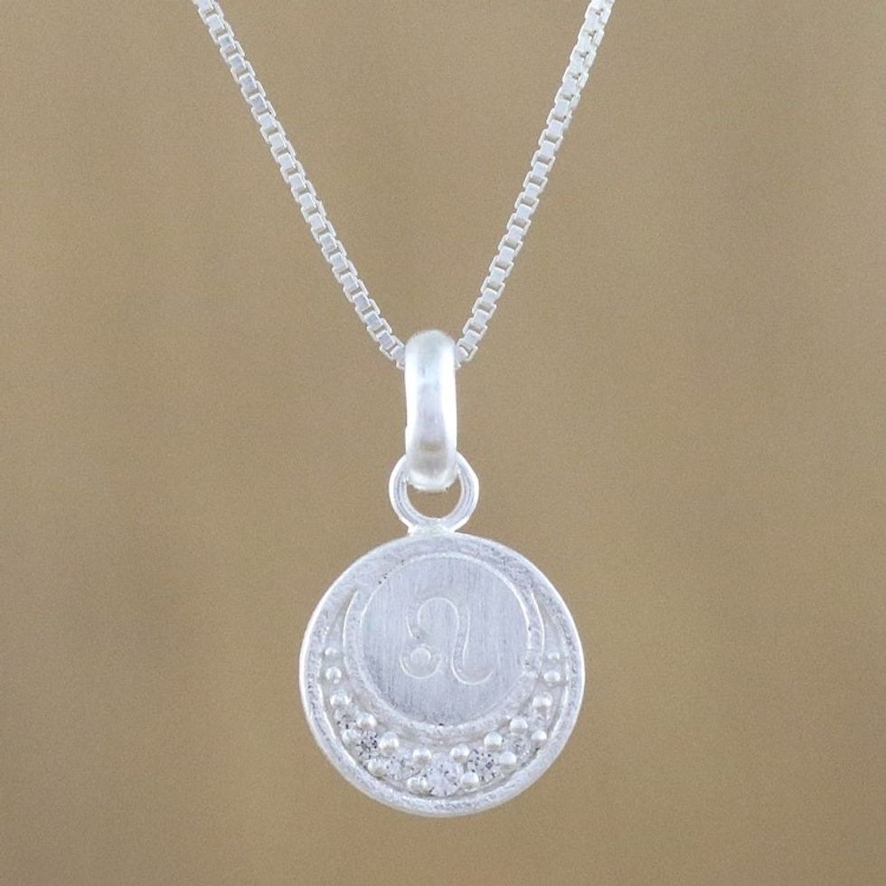 Thai Sterling Silver Cubic Zirconia Leo Pendant Necklace 'Zodiac Charm Leo'