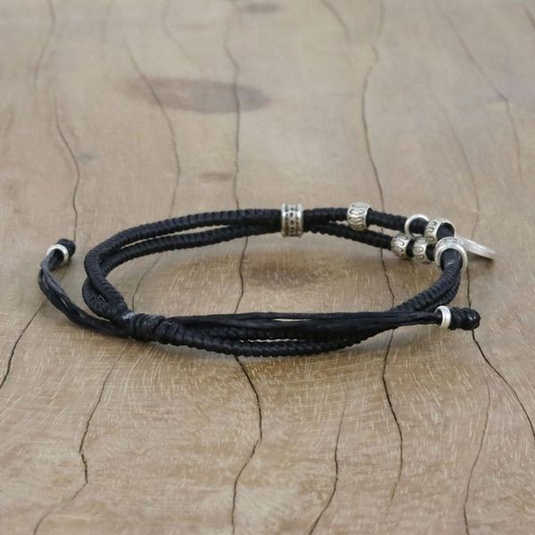 Alternate image for Ebony Colored Cord Beaded Bracelet with Silver Peace Charm Peace and Amity