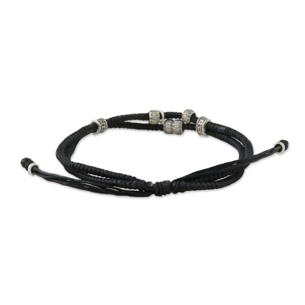 Alternate image for Ebony Colored Cord Beaded Bracelet with Silver Peace Charm Peace and Amity