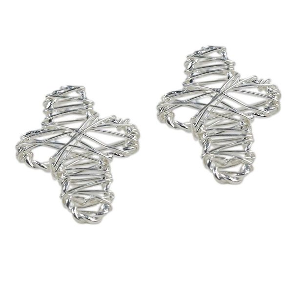 Alternate image for Sterling Silver Wrap Cross Stud Earrings Crafted in Thailand Cross Wrap