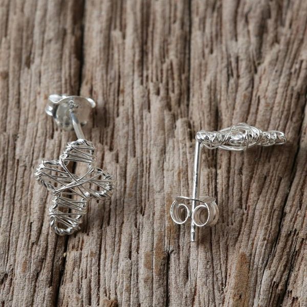 Alternate image for Sterling Silver Wrap Cross Stud Earrings Crafted in Thailand Cross Wrap