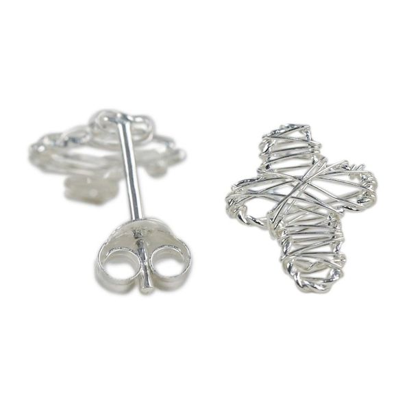 Alternate image for Sterling Silver Wrap Cross Stud Earrings Crafted in Thailand Cross Wrap