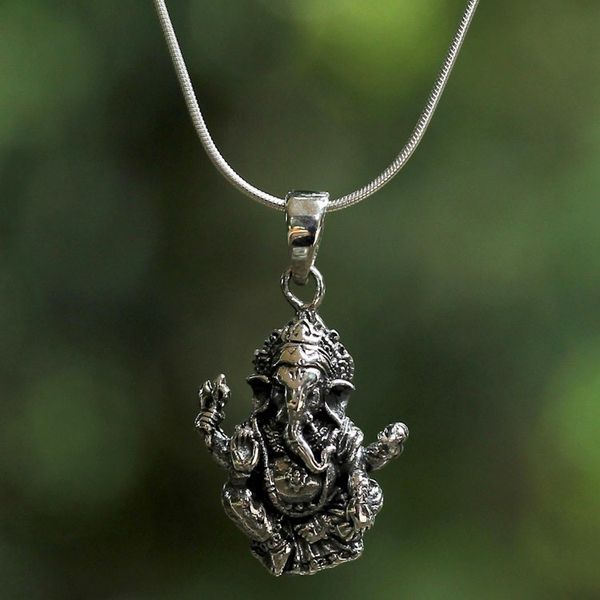 Alternate image for Sterling Silver Ganesha Pendant Necklace from Thailand Beneficent Ganesha