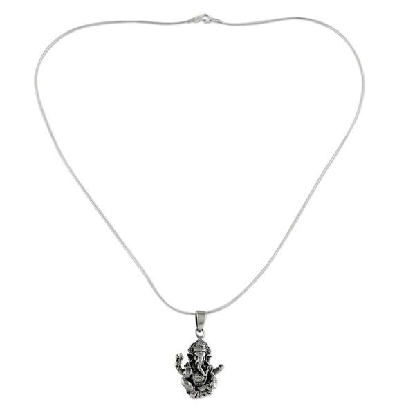 Alternate image for Sterling Silver Ganesha Pendant Necklace from Thailand Beneficent Ganesha