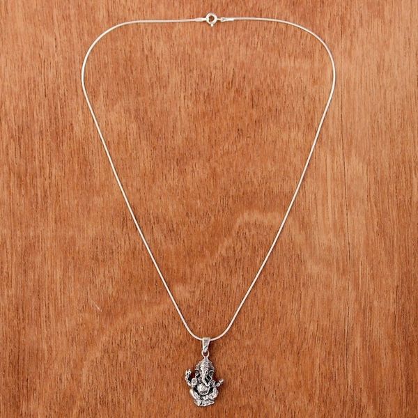 Alternate image for Sterling Silver Ganesha Pendant Necklace from Thailand Beneficent Ganesha