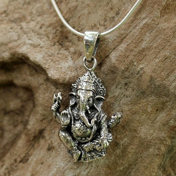 Alternate image for Sterling Silver Ganesha Pendant Necklace from Thailand Beneficent Ganesha