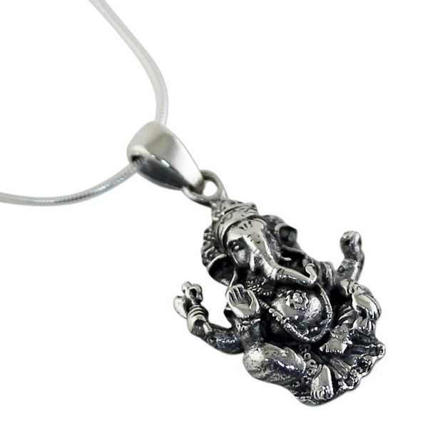 Alternate image for Sterling Silver Ganesha Pendant Necklace from Thailand Beneficent Ganesha