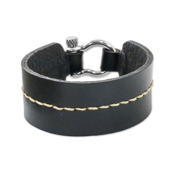 Alternate image for Thai Handmade Tan and Black Leather Wristband Bracelet Determined Spirit