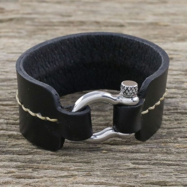 Alternate image for Thai Handmade Tan and Black Leather Wristband Bracelet Determined Spirit