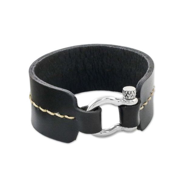 Alternate image for Thai Handmade Tan and Black Leather Wristband Bracelet Determined Spirit