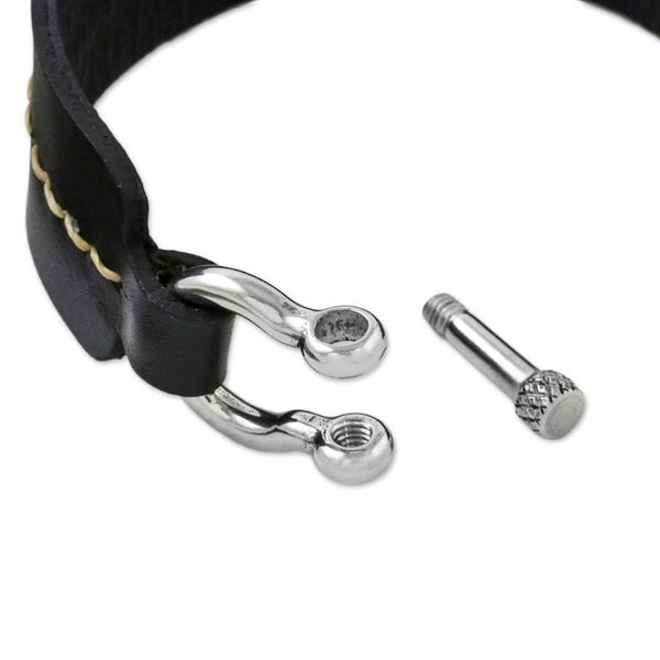 Alternate image for Thai Handmade Tan and Black Leather Wristband Bracelet Determined Spirit