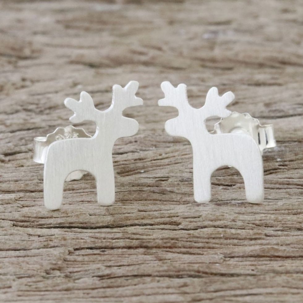 Sterling Silver Deer Earrings with Brushed Finish 'Lovely Deer'