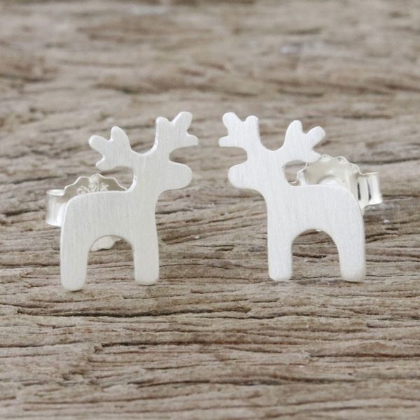 Alternate image for Sterling Silver Deer Earrings with Brushed Finish Lovely Deer