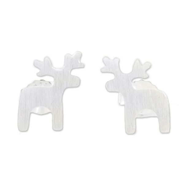 Alternate image for Sterling Silver Deer Earrings with Brushed Finish Lovely Deer
