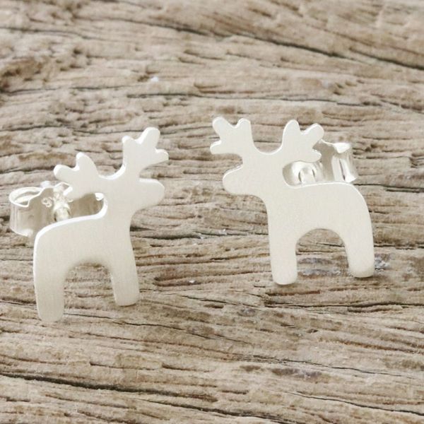 Alternate image for Sterling Silver Deer Earrings with Brushed Finish Lovely Deer