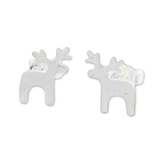Alternate image for Sterling Silver Deer Earrings with Brushed Finish Lovely Deer